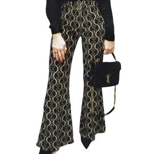 ZARA Horse Bit Chain Print Black White and Gold‎ Wide Leg Pants